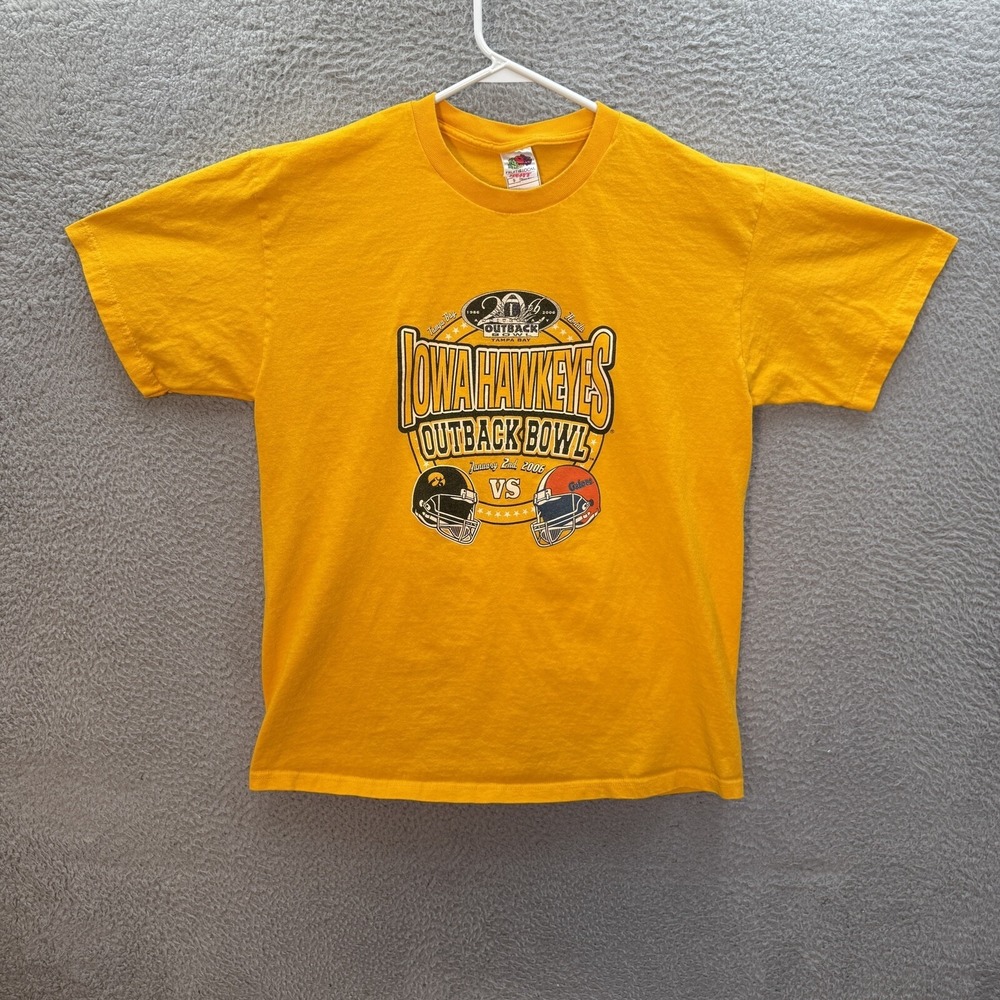 Vintage Iowa Hawkeyes Shirt Adult Large Yellow Tee NCAA College Football Y2K